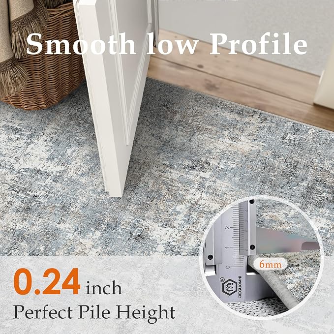 Machine Washable Area Rug 6x9 Grey Large Living Room Indoor Accent Rug Neutral - Image 3