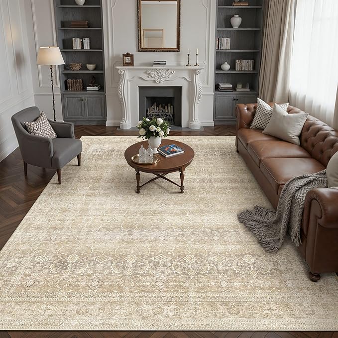 HUGEAR 8x10 Washable Area Rug Beige Vintage Neutral Living Room Rug Large Soft - Image 2