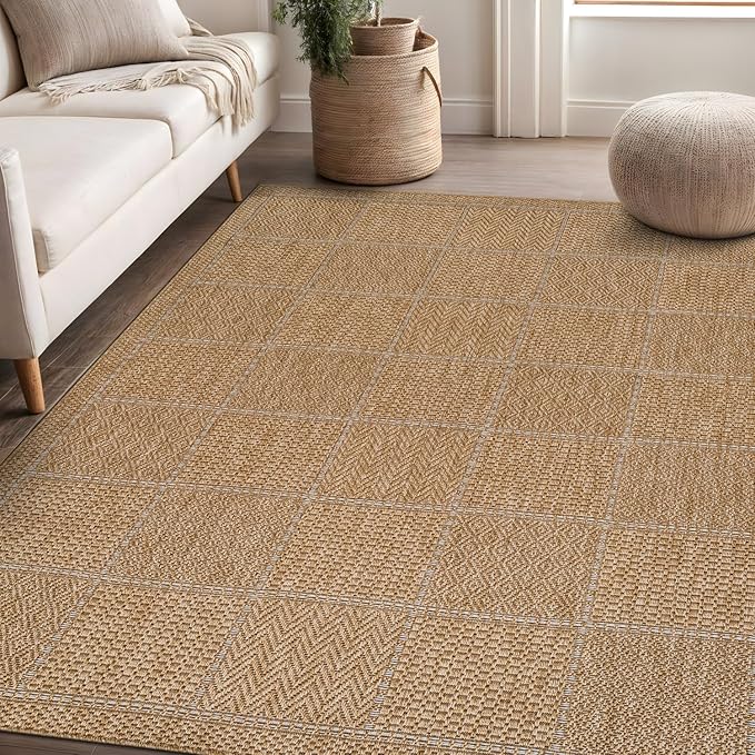 Beverly Rug Easy Jute Checkered Squared Rug 5x7 Washable Durable Indoor Outdoor - Image 7