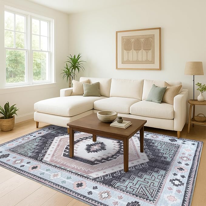 Washable Area Rug. Modern Farmhouse. Vintage. Turkish. Bohemian. Distressed. - Image 2