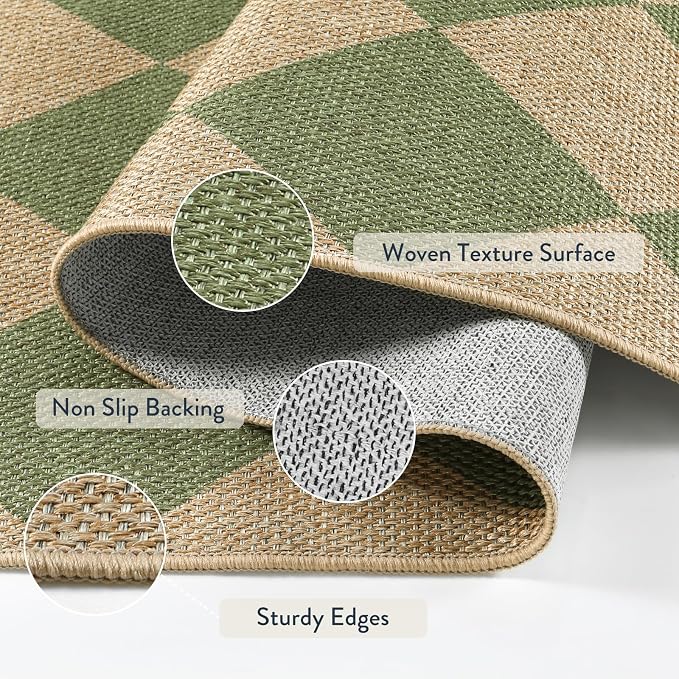 Lahome Checkered Green Runner Rug, 2x8 Carpet Runners - Image 3
