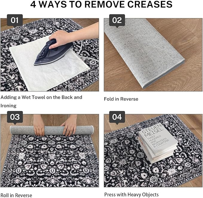 Vintage Floral 3x5 Rug, Thin Printed Faux Wool Low-Pile Kitchen Rugs Super Soft - Image 3