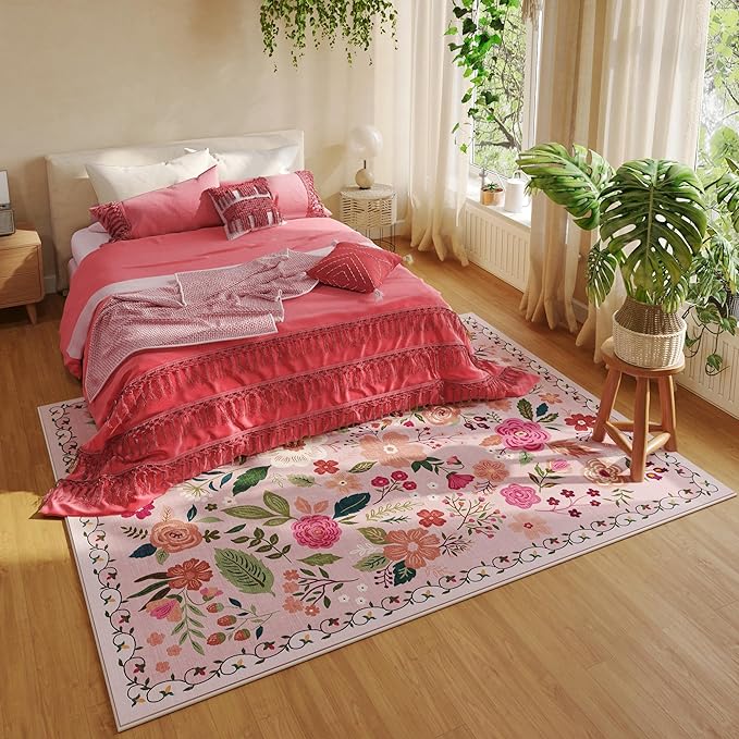 Rugcomf Living Room Rug 6x9 Machine Washable Boho Area Rug Non Slip Floral - Image 5