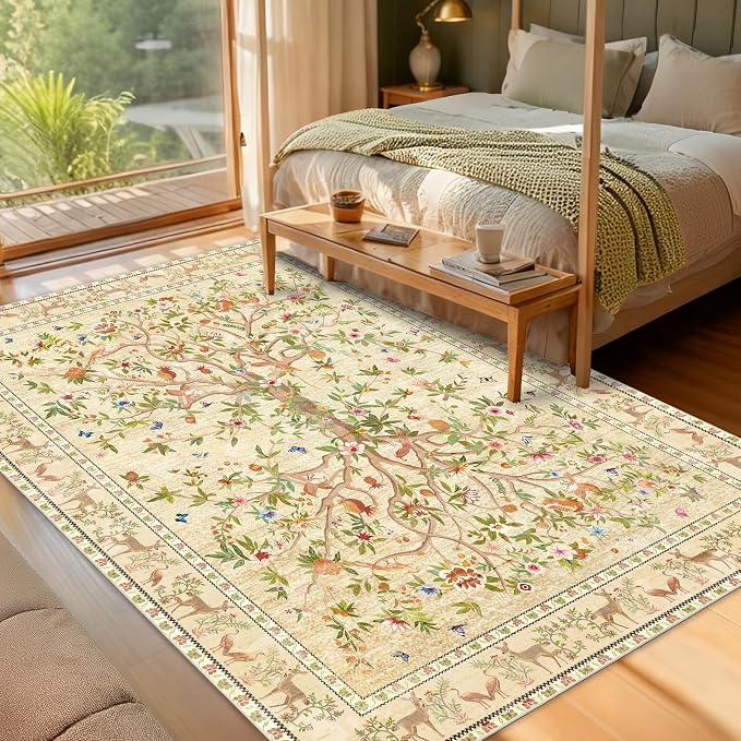 5x7 Area Rugs for Living Room, Machine Washable Non-Slip Carpet, Boho Floral - Image 4