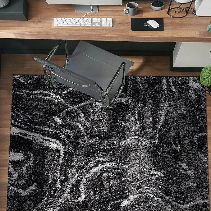 Rugshop Abstract Marble Shag Area Rug Anthracite Dark Gray 4' x 6' Ideal - Image 9