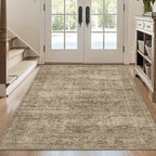 FMFUNCTEX 4x6 Washable Area Rug Neutral Vintage Brown Distressed Non Slip Low by Fmfunctex