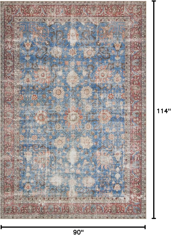 Loloi Loren Collection LQ-01 Blue/Brick 7'-6" x 9'-6" Area Rug - Image 3