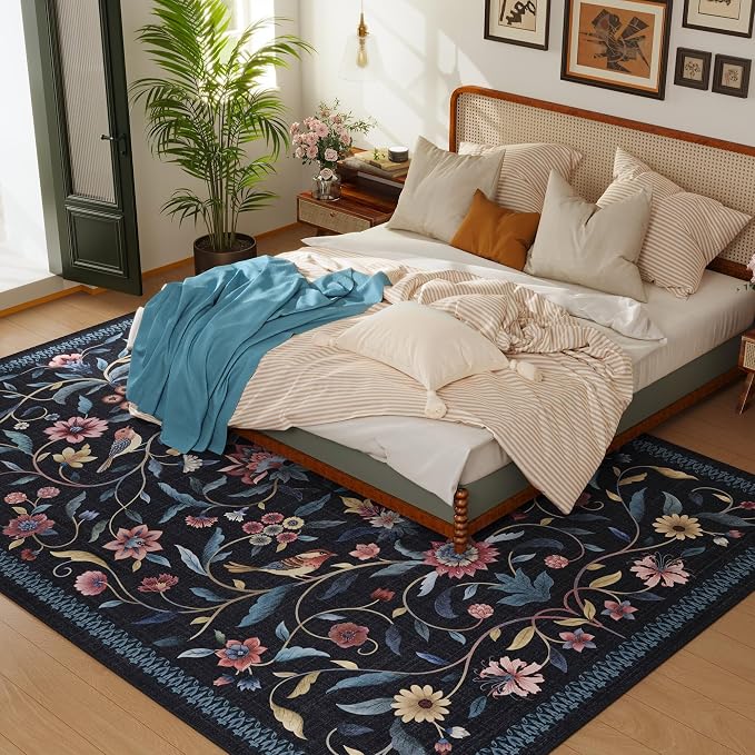 Vintage Medallion Floral 5x7 Area Rugs, Machine Washable Non-Slip, Low Pile - Image 5