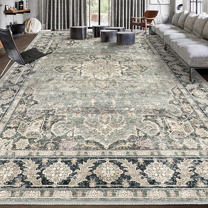 9x12 Area Rugs - 9x12 Washable Area Rug Indoor Vintage Rug Print Rug Low-Pile by PhonzenuoCarpet