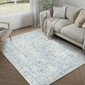 Blue Area Rug 4x6 Office Entryway Rug Machine Washable Kitchen Vintage by PureCozy