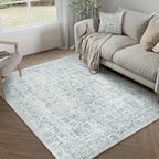Blue Area Rug 4x6 Office Entryway Rug Machine Washable Kitchen Vintage by PureCozy