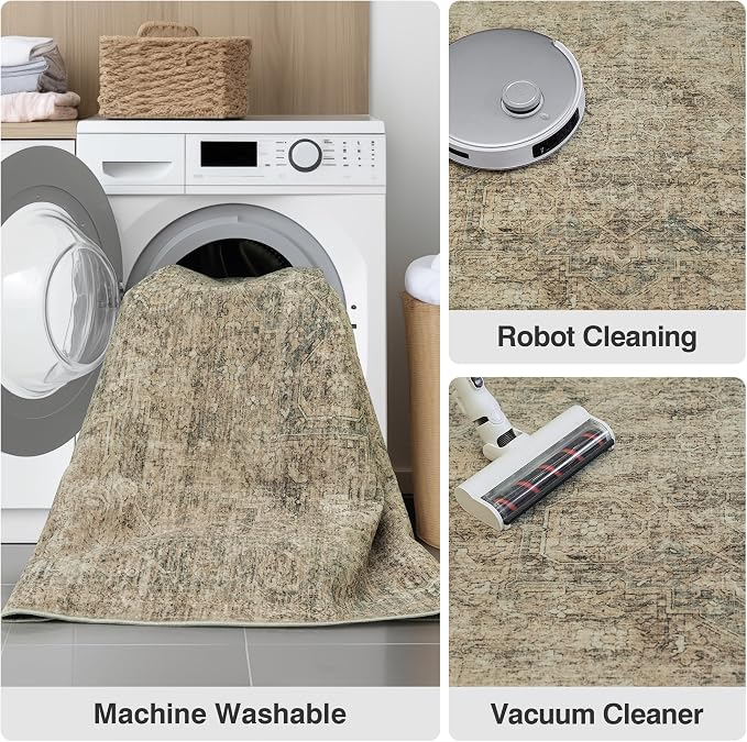 FMFUNCTEX 6x9 Washable Area Rug Brown Vintage Neutral Distressed Oriental Large - Image 5
