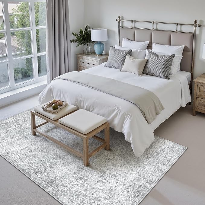 5x7 Area Rug Washable Vintage Living Room Carpet Large Indoor Non Slip Grey - Image 5