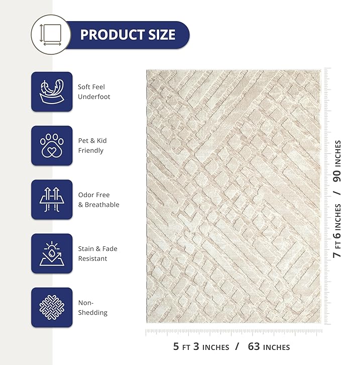 Abani Terra Cream Area Rug for Living Room, Bedroom - Image 2