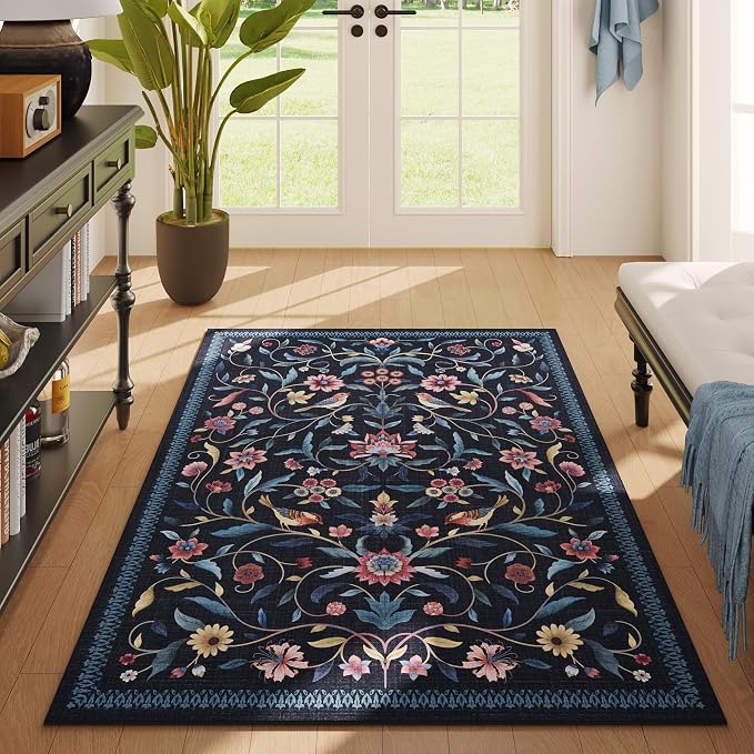 Vintage Medallion Floral 3x5 Washable Rug, Soft Low Pile Area Rug, Non-Slip - Image 4