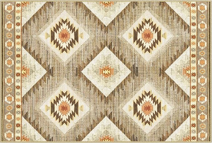 Area Rug 5x8 Rug Machine Washable Non-Slip Low Pile Print Pattern Western Rug - Image 9