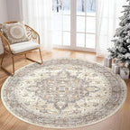 Round Rug Living Room Rugs: 4x4 Washable Boho Neutral Circle Soft Non-Slip - Image 7