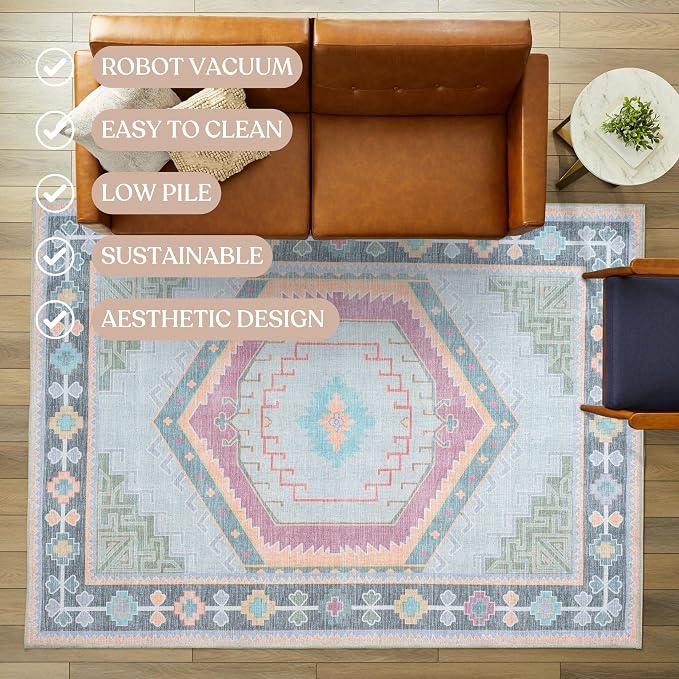 Fame Living Washable Area Rug. Modern Farmhouse. Vintage. Turkish. Bohemian. - Image 3