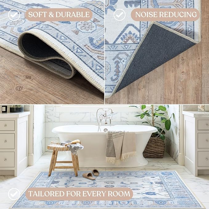 Fame Living Cream Blue Oushak Rug, Large Area Rugs - Image 5
