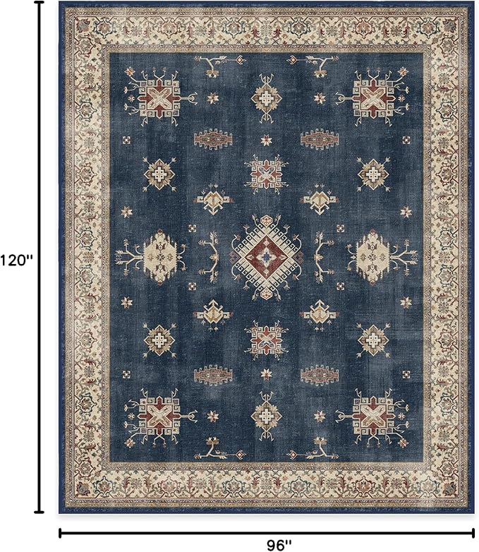 RUGGABLE Washable Vintage Area Rug – Verena Sapphire 8x10, Stain-Resistant - Image 2