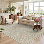 Bavni Floral Beige Pink Area Rugs 6x9, Vintage Boho Carpet Machine Washable - Image 3