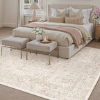 Beige Area Rug 9x12 Machine Washable Large Vintage Living Room Distressed Non - Image 4