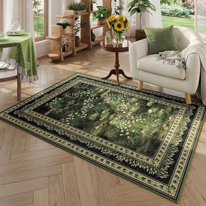 Rugcomf 4x6 Rug for Bedroom Impressionist-Style Vintage Washable Rugs Non Slip - Image 2