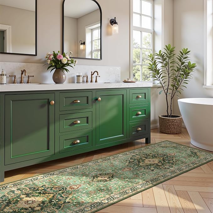 Deerly Green Runner Rug 3x10 Boho Washable Extra Long Rug - Image 6