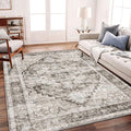 Area Rug 6'x9' Deep Khaki Washable Vintage Traditional Floor Cover Thin Retro by CHAMPLANT