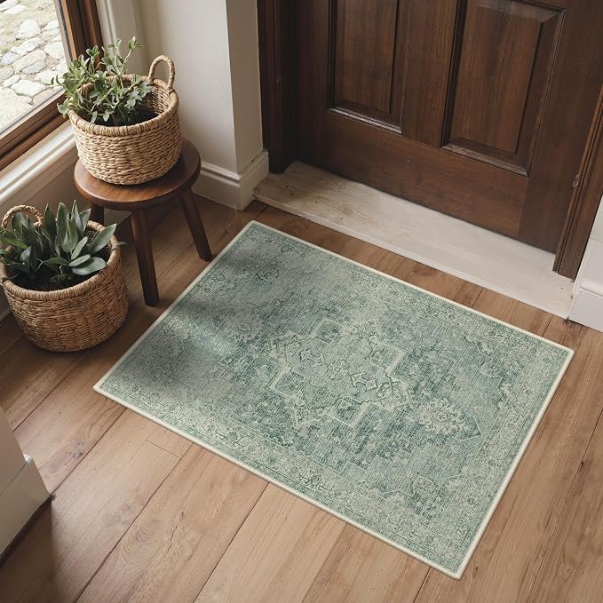 Area Rug 2x3 Doormat, Machine Washable Low Pile Vintage Rugs, Small Lightweight by BESBLEE