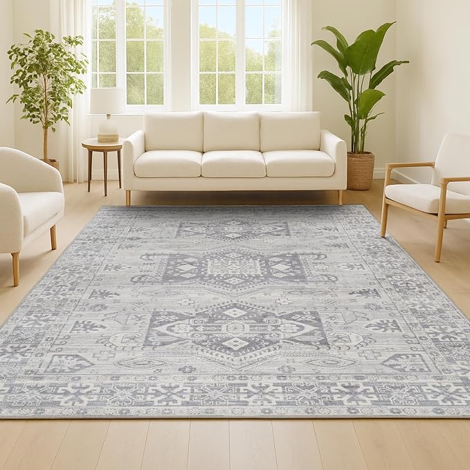 JONATHAN Y Modern Vintage Medallion Light Grey Indoor Area Rug, Easy-Cleaning - Image 3