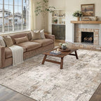 6x9 Washable Area Rug Brown Grey Abstract Living Room Bedroom Throw Rug Neutral by WondRg