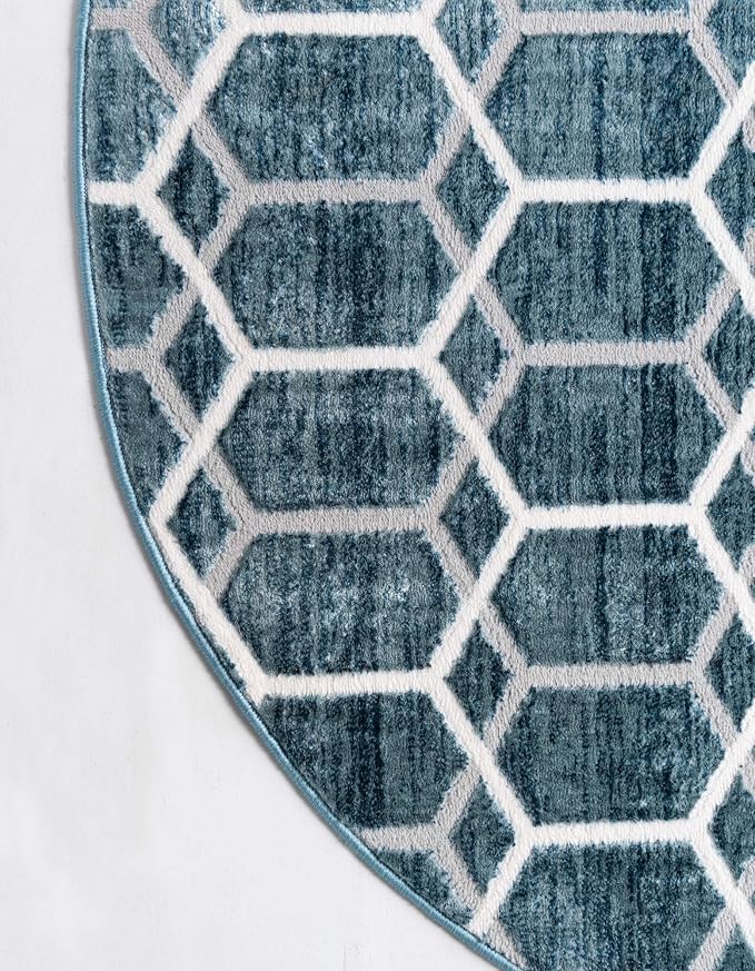 Rugs.com Lattice Trellis Collection Rug – 8 Ft Round Blue Low-Pile Rug Perfect - Image 10