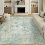 10x14 Area Rug Teal Beige Abstract Living Room Bedroom Washable Carpet Neutral - Image 5