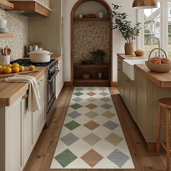 3x8 Runner Checkered Rug for Hallways Colorful Washable Long Carpet Non-Slip - Image 3