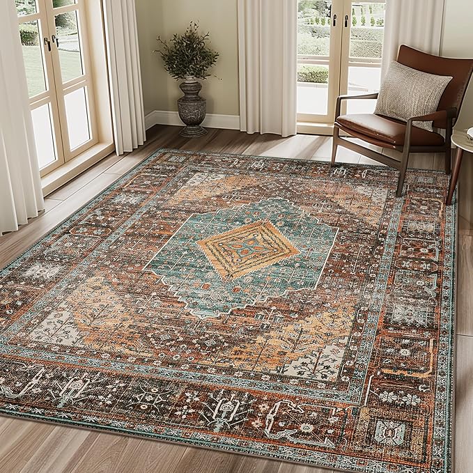 GENIMO 3x5 Area Rugs for Living Room, Machine Washable Non Slip Vintage Rugs by GENIMO