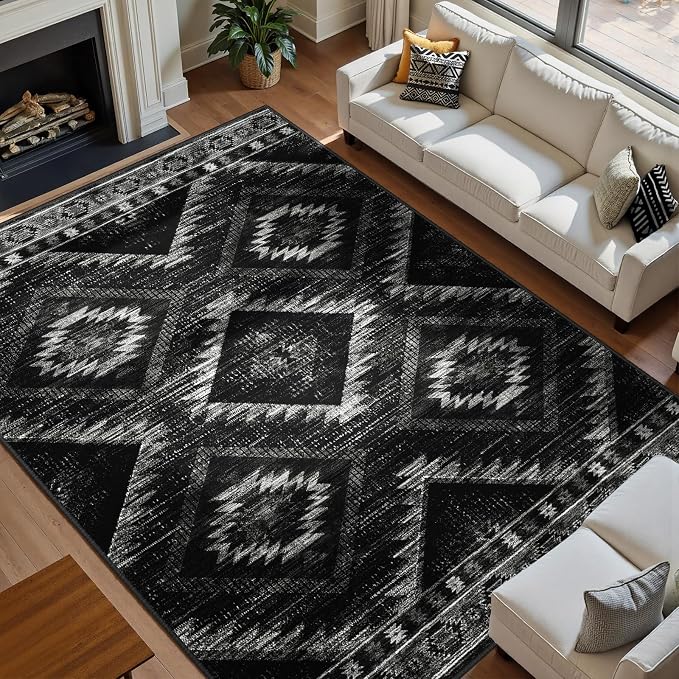 Area Rug 10x12 Rug Machine Washable Non-Slip Low Pile Print Pattern Western Rug by BESTSWEETIE