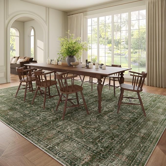 Washable 9x12 Area Rugs for Living Room, Boho Non-Slip Vintage Distress Lager - Image 3