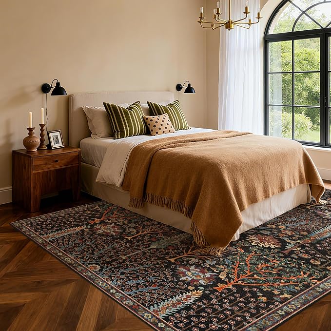 Kokia Boho Vintage Floral Area Rugs, Washable Oriental Botanical Rugs - Image 3