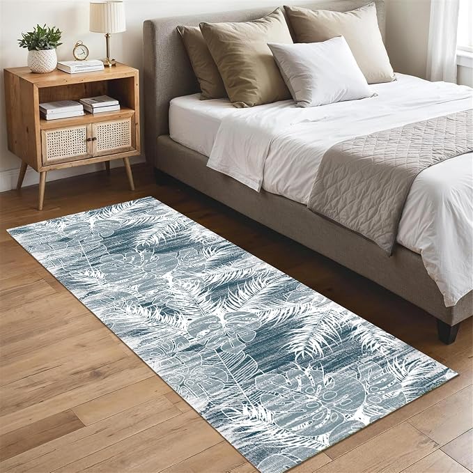 Blue White Tropical Runner Rug 4x12ft - Image 4