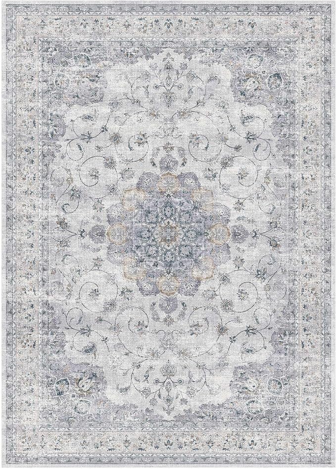 HUGEAR Machine Washable Area Rugs 5x7 Vintage Blue Living Room Bedroom Rug - Image 3
