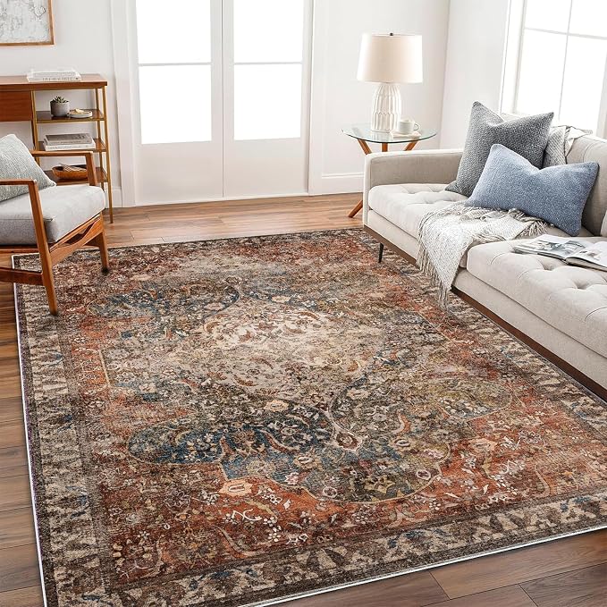 10'x14' Washable Area Rug Boho Chic Medallion Distressed Design Non-Shedding - Image 2