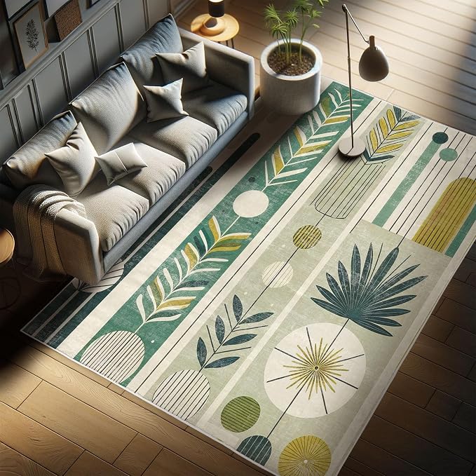 Ambesonne Mid Century Modern Decorative Rug, Abstract Circles Leaves and - Image 7