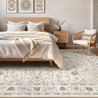 9x12 Area Rug Living Room: Washable Boho Large Neutral Vintage Soft Rugs Stain - Image 4