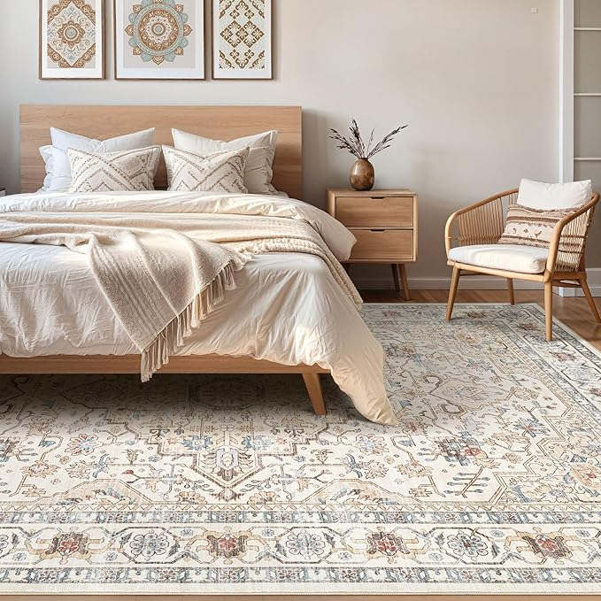 9x12 Area Rug Living Room: Washable Boho Large Neutral Vintage Soft Rugs Stain - Image 4