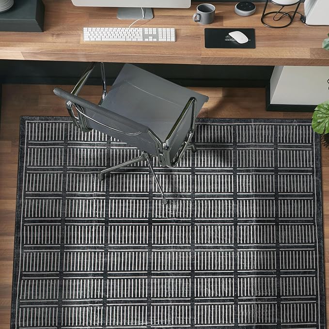 Rugshop Bohemian Stripe Lines Washable Non Slip Area Rug 3' x 5' Black by Rugshop