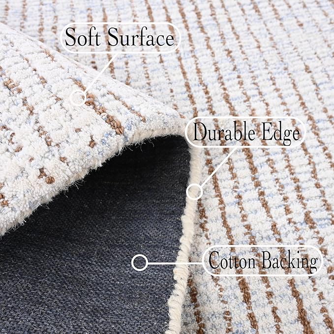 Hand-Tufted 100% Wool Pile Area Rug – Geometric Textured Grid Check Pattern – - Image 5
