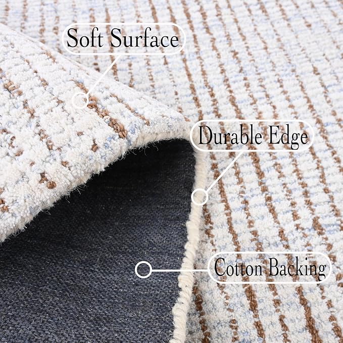 Hand-Tufted 100% Wool Pile Area Rug – Geometric Textured Grid Check Pattern – - Image 5
