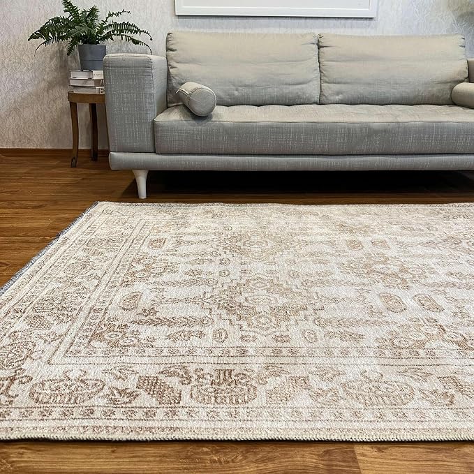 Alfa Rich 5x8 Beige Off White Washable Area Rugs - Image 2