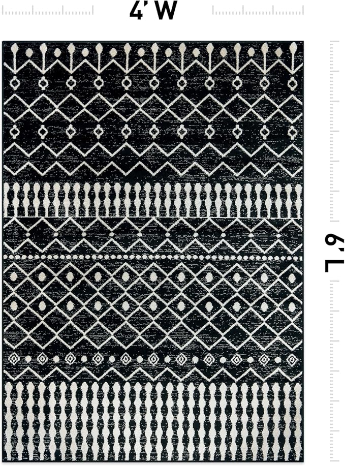 Rugshop Boho Black and White Tribal Area Rug – Geometric Diamond and Stripe - Image 2